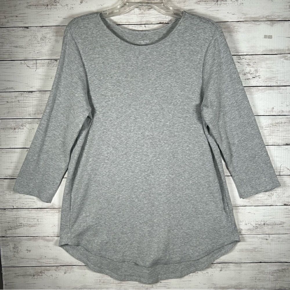Joan Vass Crew Neck Long Sleeve High Low Tunic Top Pullover Grey Stretch Peru M